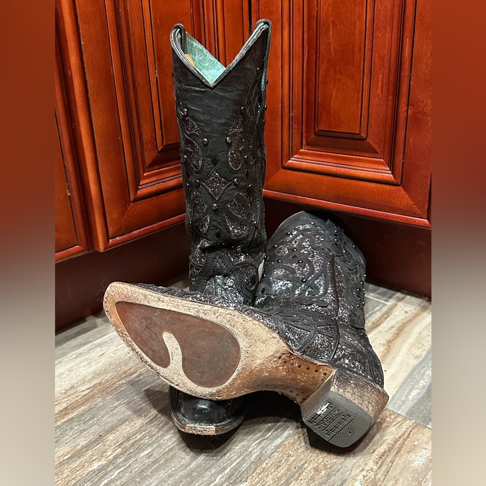 Corral Oryx Black Glitter Studded Cowboy Boots C3423 Size 7.5 Cowgirl Rodeo - Picture 12 of 14